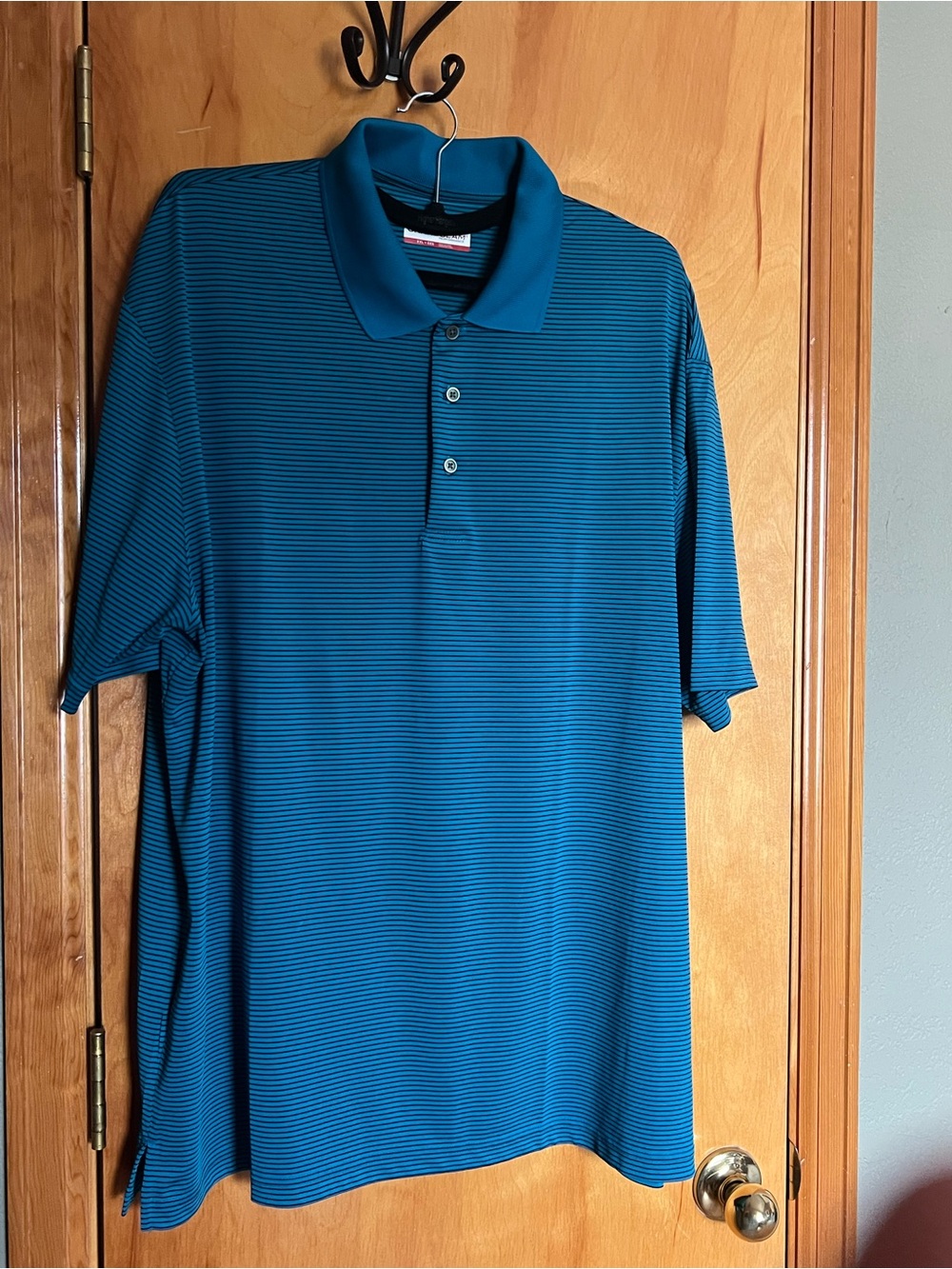 Grand Slam Men's Teal and Black Striped Polo